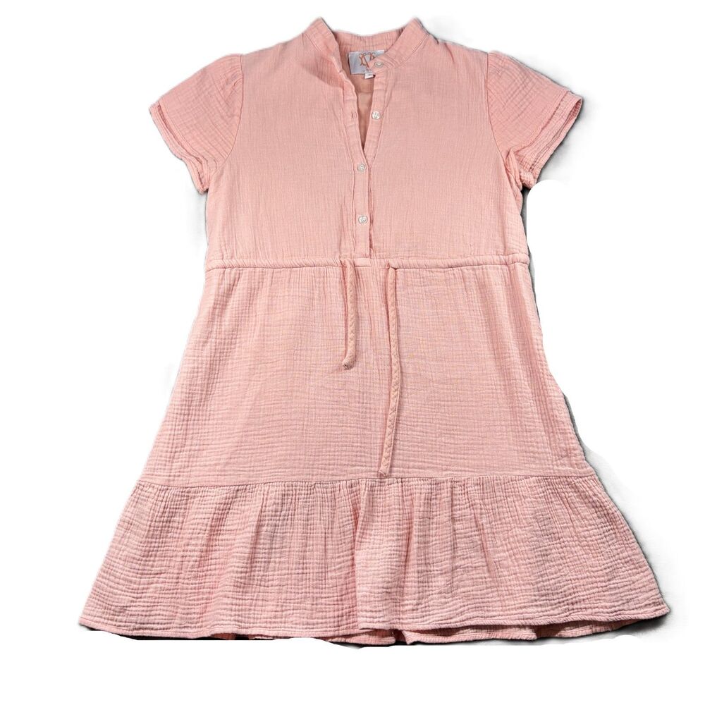 Victoria Dunn VD Lounge Tiered Dress Coastal Girly Cotton Gauze Pink Small L210